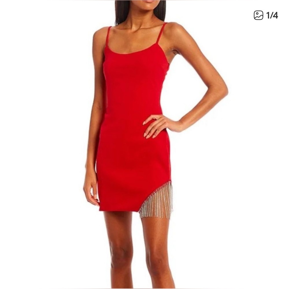 City Studio Red Fringe Mini‎ Dress Size 11/12 NWT Party Cocktail Night Out Glam